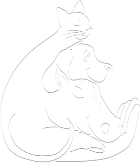 Logo der THP Wolter, eine Abbildung einer Katze, eines Hundes und eines Pferdes auf einer Menschlichen Hand.